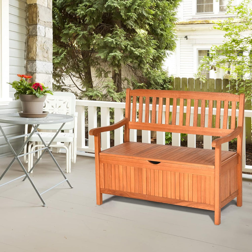 Eucalyptus Outdoor Storage Bench With Seating