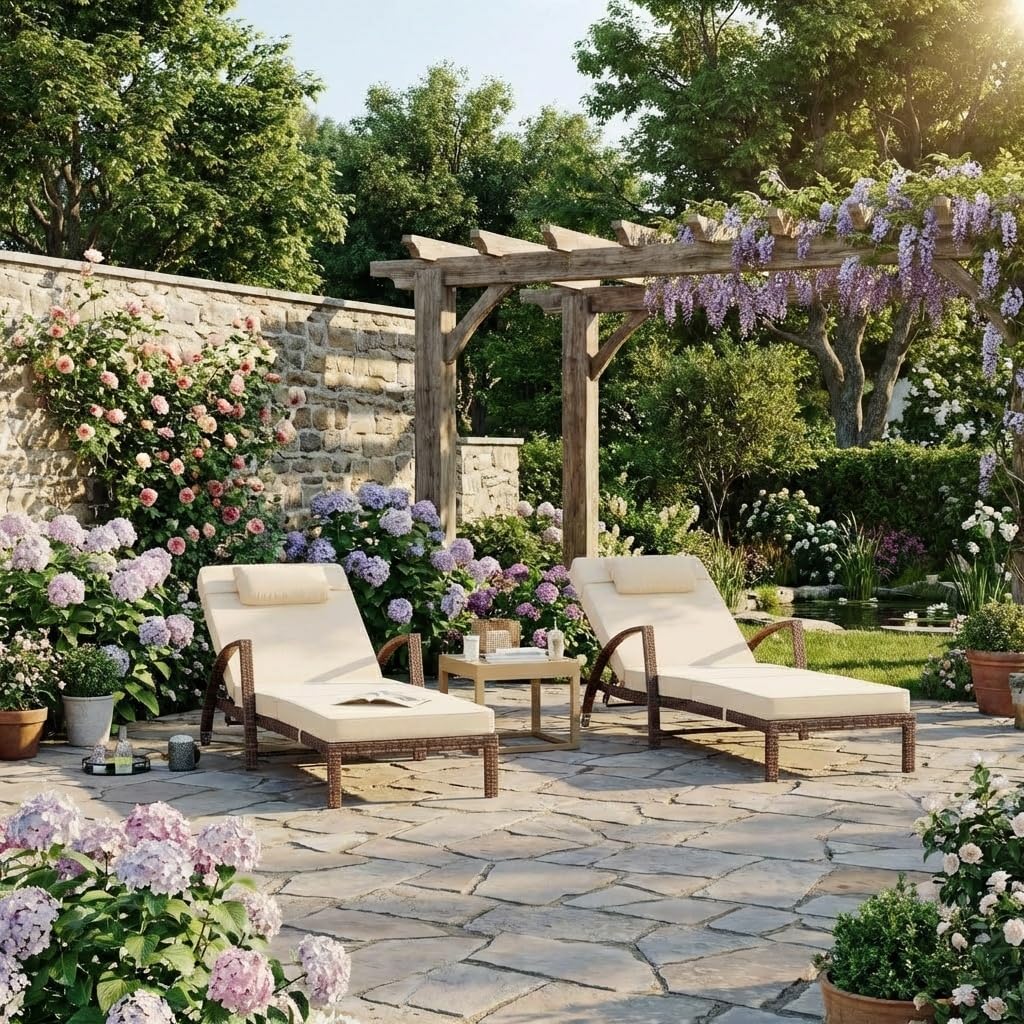 Beige 2-Pack PE Wicker Adjustable Patio Chaise Lounge