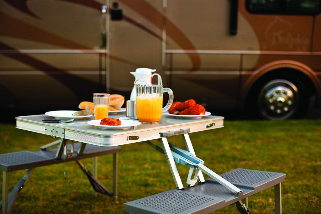 Silver Aluminum Picnic Time Folding Picnic Table