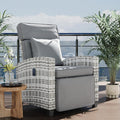 Gray PE Rattan Adjustable Patio Recliner With Flip Side Table