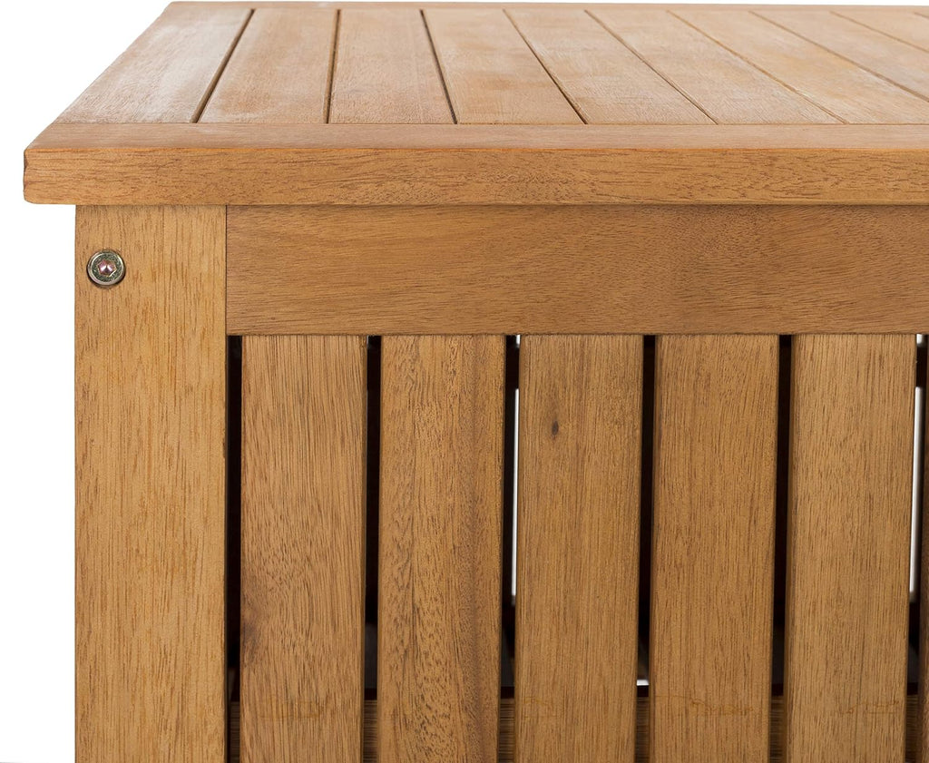 Coastal Solid Wood Patio Cushion Storage Bench