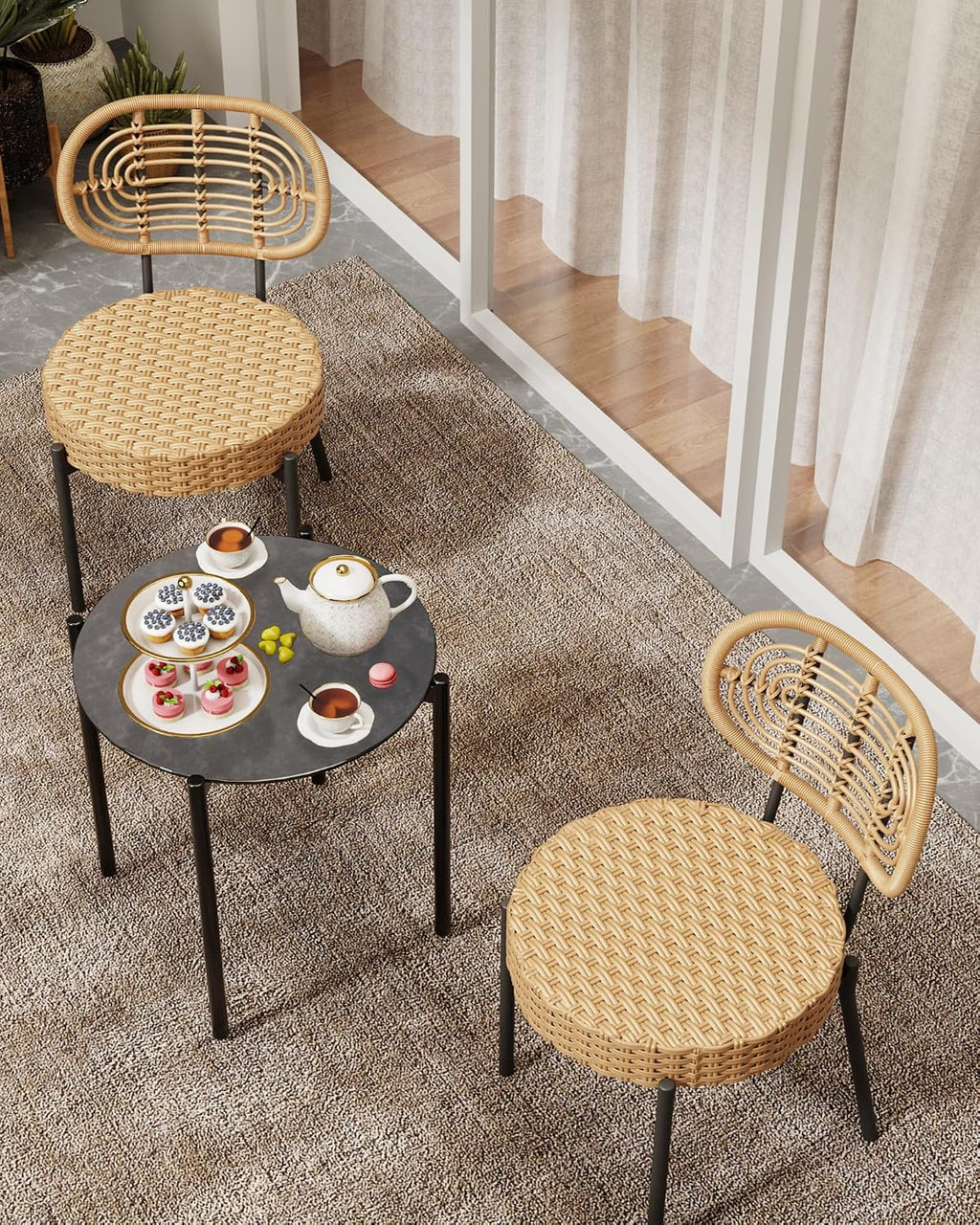 Black Brown 3pc Wicker Patio Bistro Set