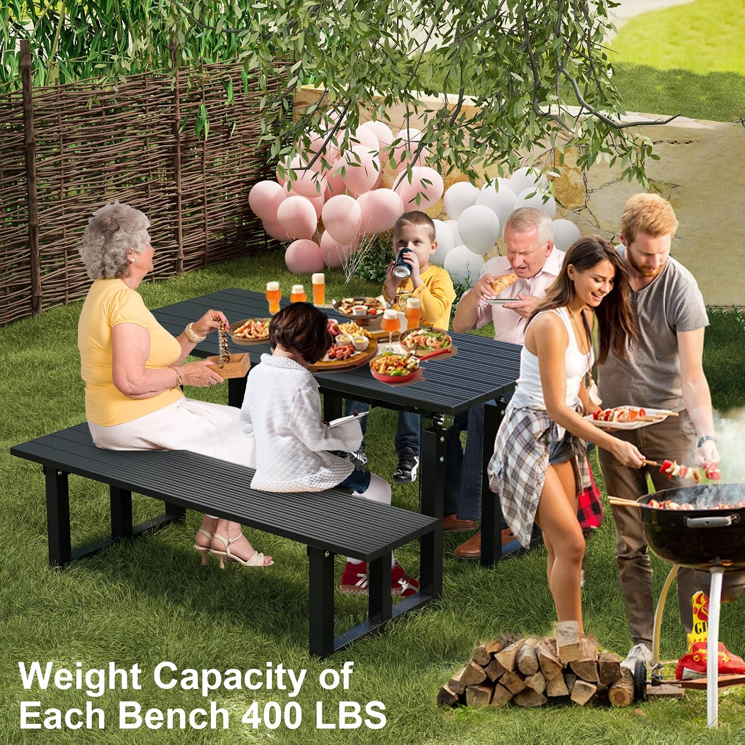 Black Convertible Aluminum Picnic Table Bench