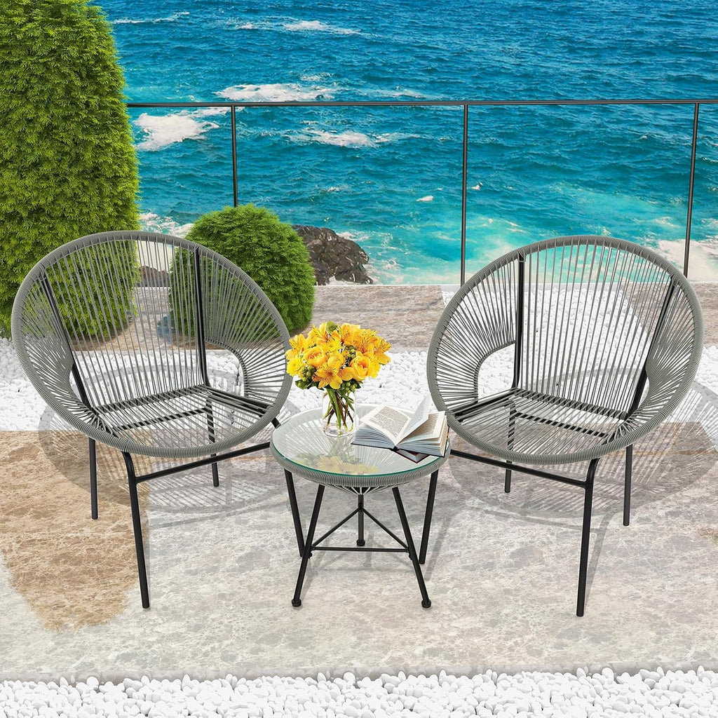 Grey 3pc Rope Patio Bistro Set