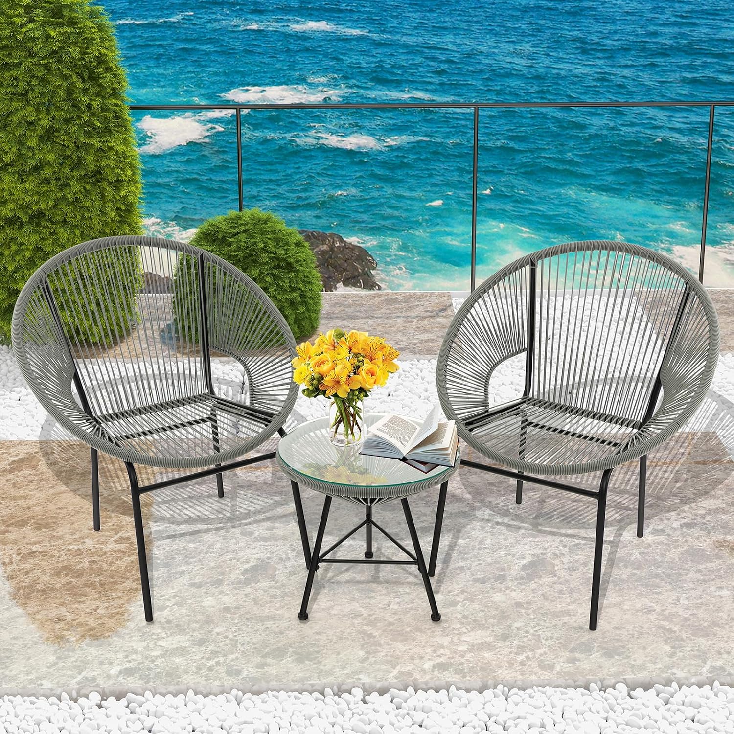 Grey 3pc Rope Patio Bistro Set