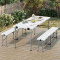 White Wood Grain 6FT Folding Picnic Table Bench Set
