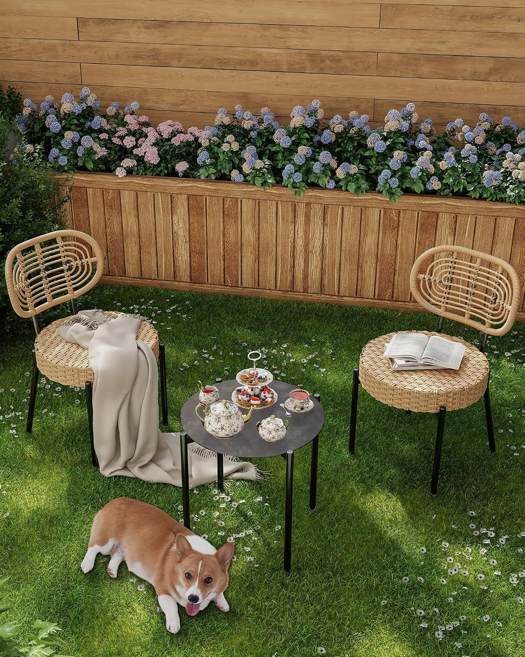 Black Brown 3pc Wicker Patio Bistro Set