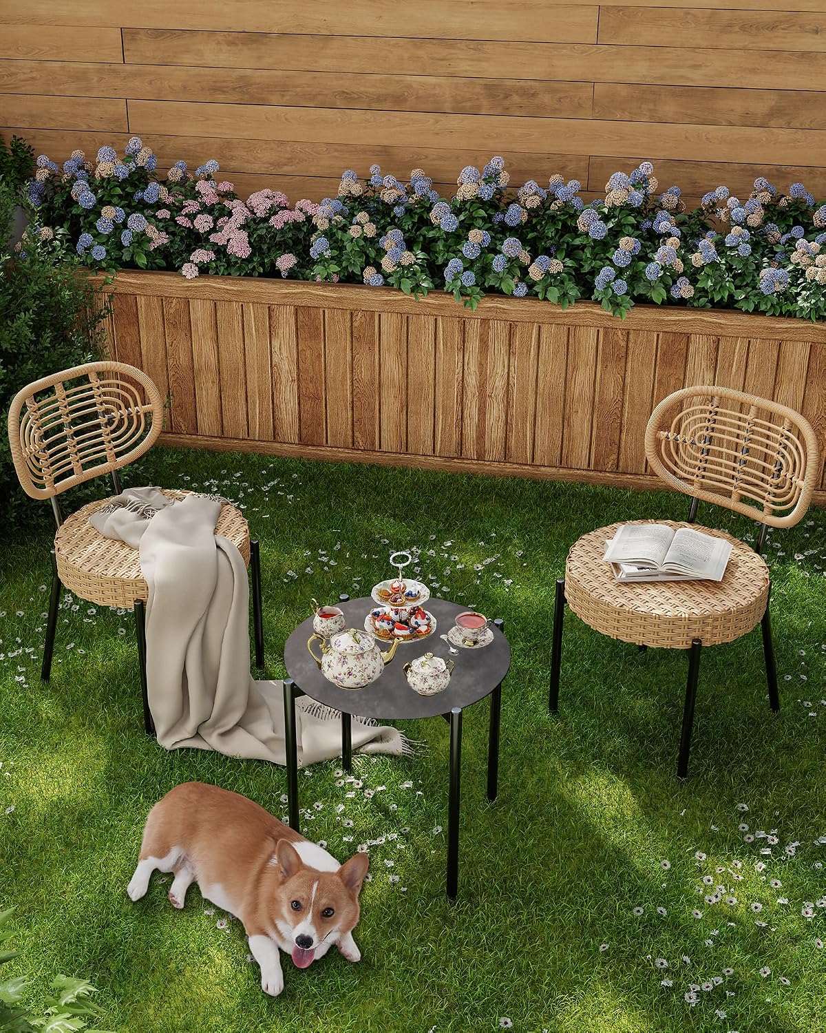 Black Brown 3pc Wicker Patio Bistro Set