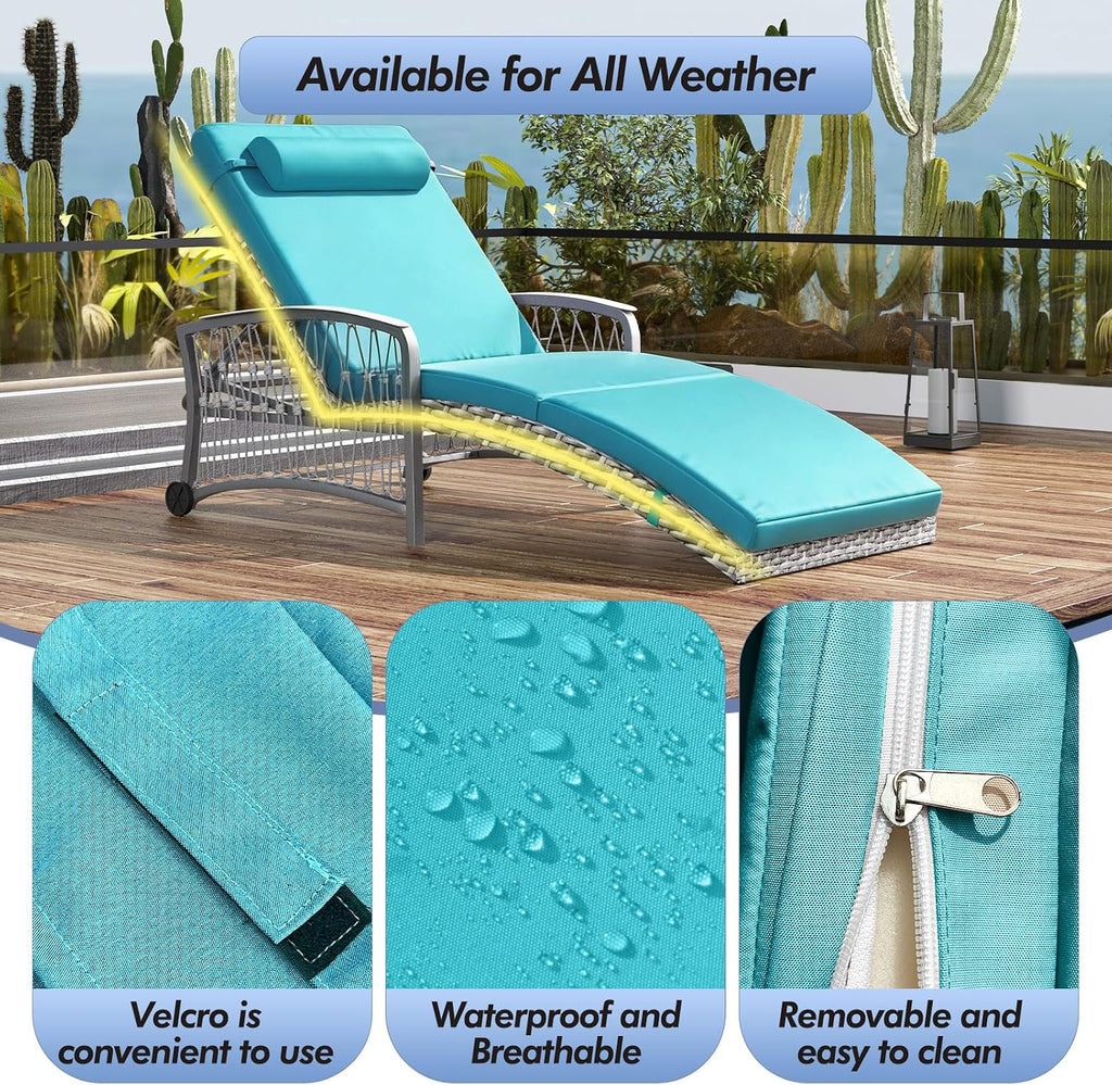 2pc Wicker Chaise Lounge With Wheels Cushions