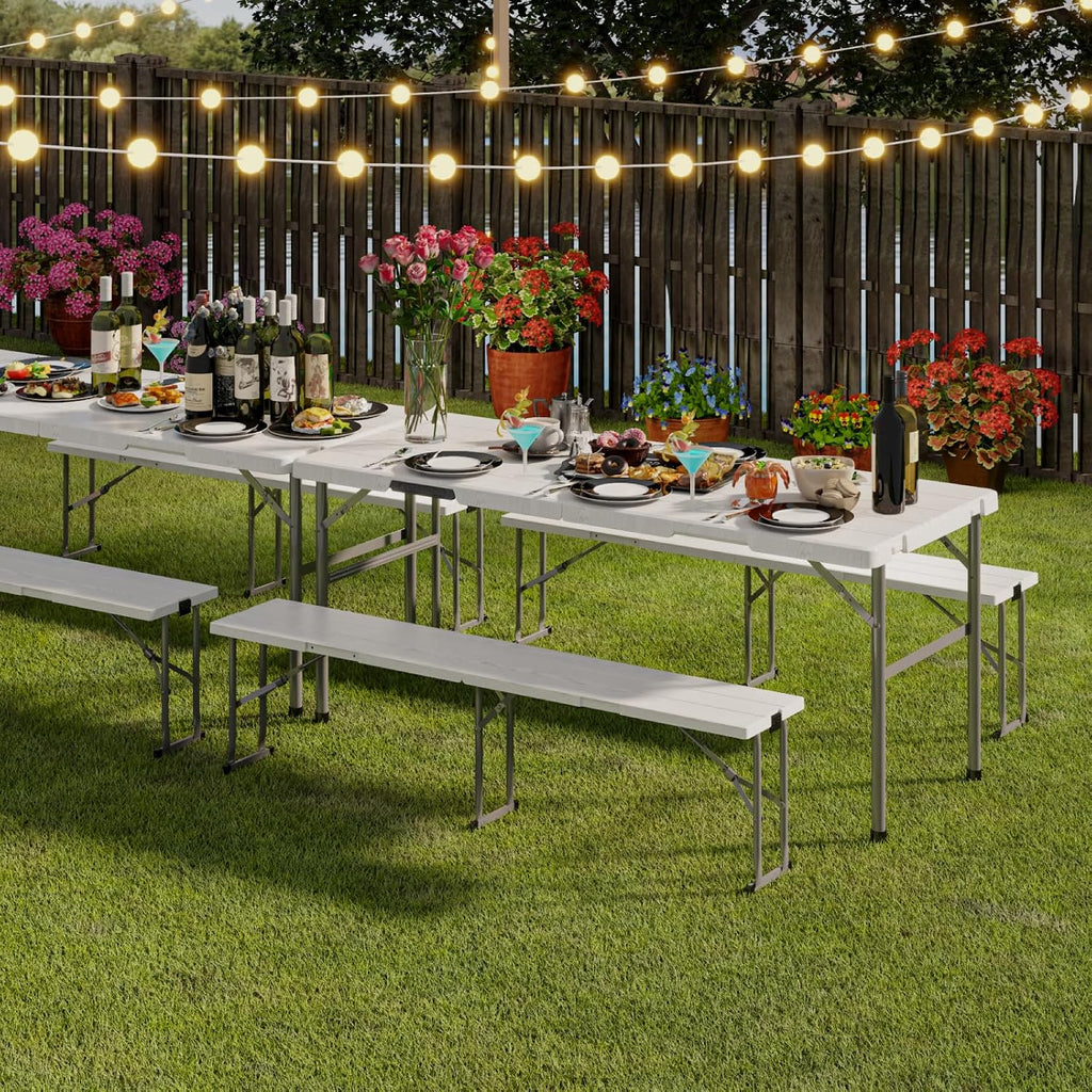 White 6FT Folding Picnic Table Bench Set