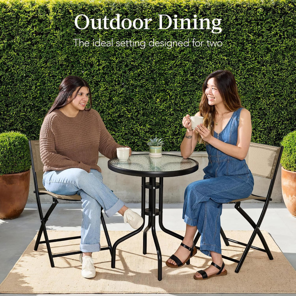 Beige Steel Folding 3pc Patio Bistro Set