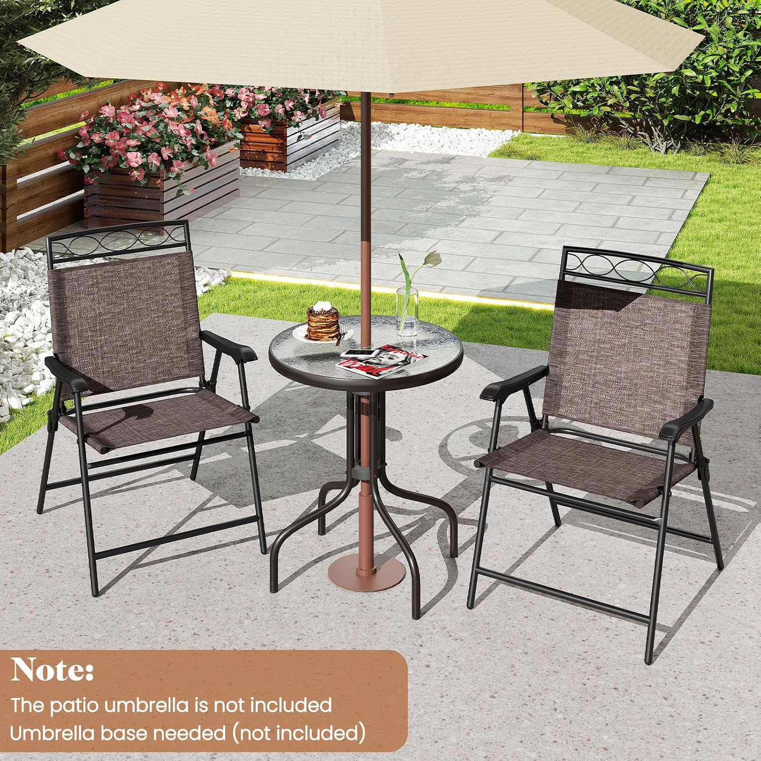 3pc Folding Glass Top Patio Bistro Set