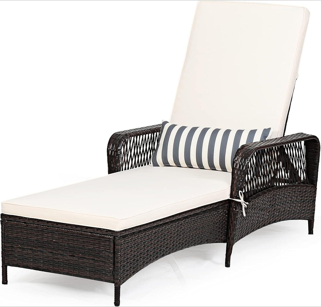 Brown Rattan Adjustable Outdoor Chaise Lounge Chair