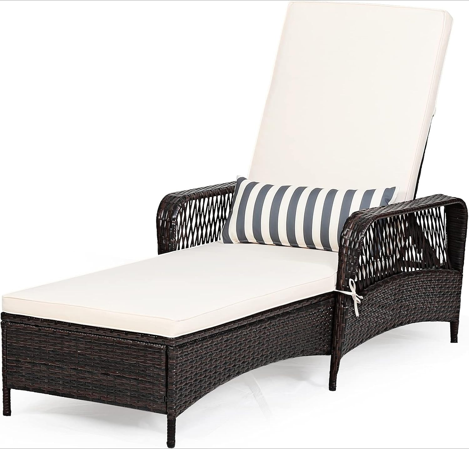 Brown Rattan Adjustable Outdoor Chaise Lounge Chair
